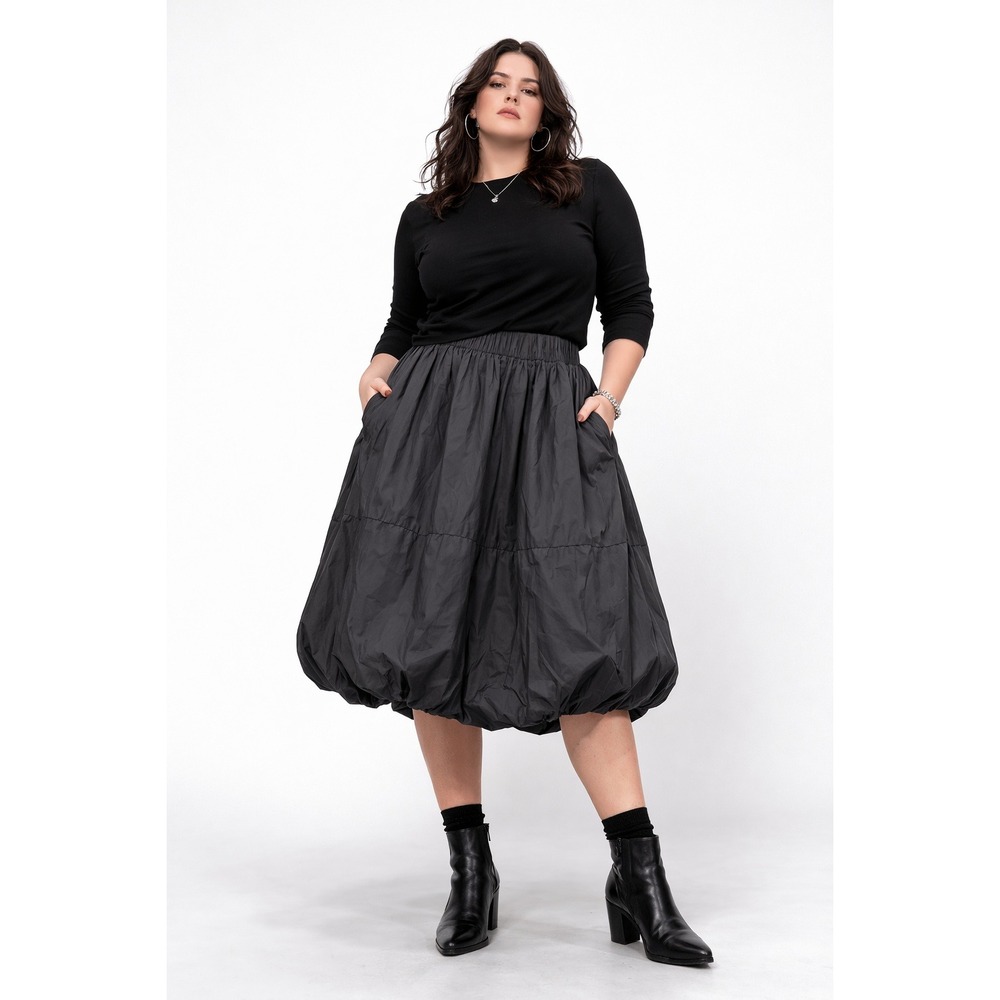 Adeptt Carri Skirt 3XL Black Bubble Hem Midi Taffeta Avant‎ Garde Gothic Glam